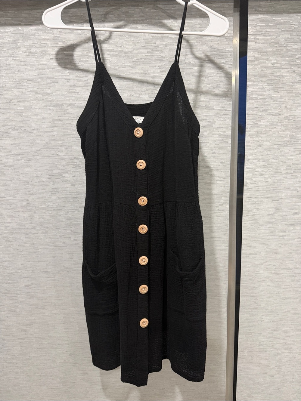 On The Road Black Mini Dress with Wooden Buttons